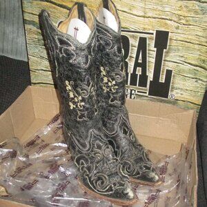 Vintage Black Corral Boots sz 7M  Lizard Over C2108